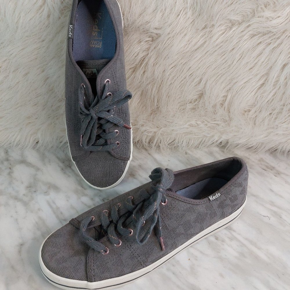 Keds Women's Grey with Rose Gold Thread-Lace Running Shoes Sneaker  US 8.5